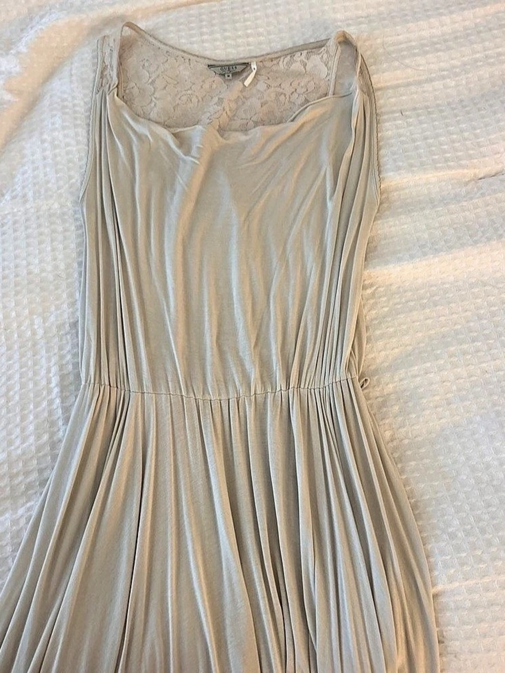 Guess Pleated Lace Bodice Dress in Beige